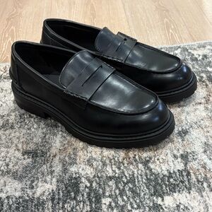 Zara Black Leather Penny Loafers for Men